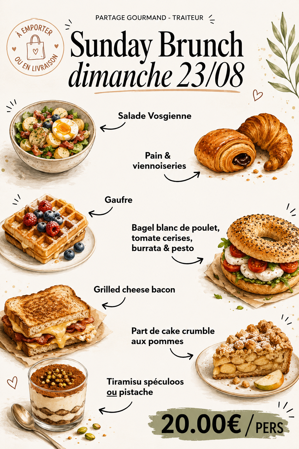 Sunday Brunch dimanche 23 août – menu gourmand Partage Gourmand Traiteur