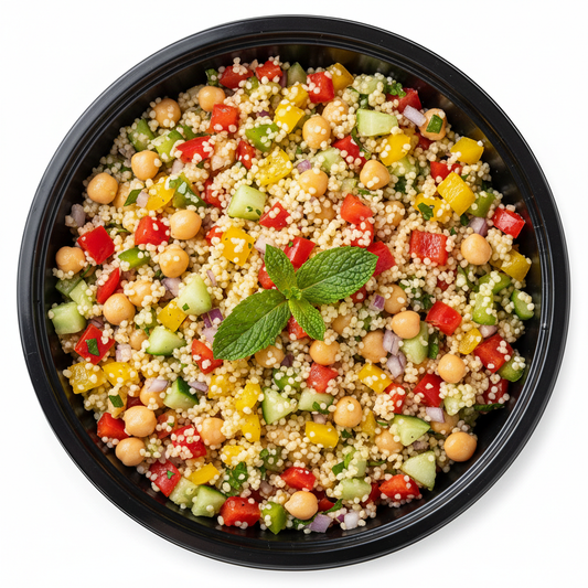 Salade de taboulé en saladier noir