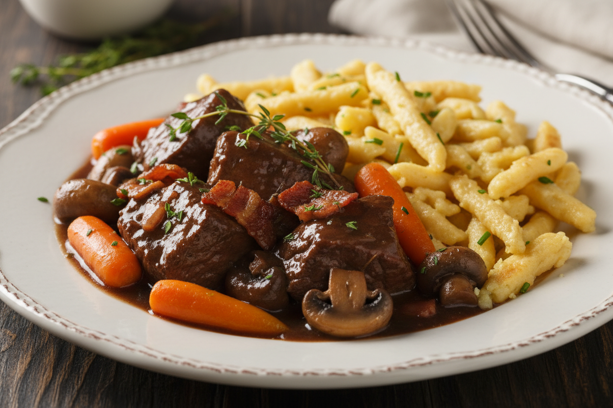 Bœuf bourguignon et spätzle maison