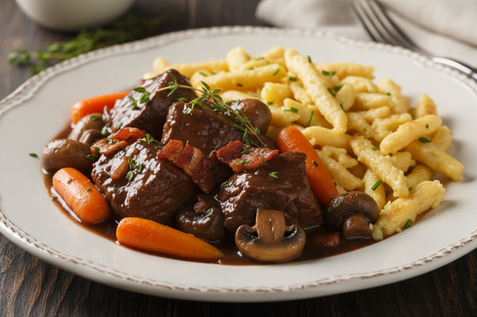 Bœuf bourguignon et spätzle maison